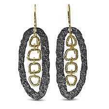 Free-Form Open Dangles Pebble Earrings by Rona Fisher (Gold & Silver Earrings)