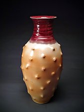 Vast Red and Mottled Orange Vessel with Protrustions by Daniel Bennett (Ceramic Vase)