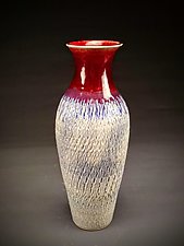 Minor Au Courant Red Stony Blue Hatched Vessel by Daniel Bennett (Ceramic Vase)