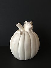 Mouse on Pumpkin by Marceil DeLacy (Wood Sculpture)
