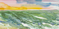 Green Waves, Yellow, Blue, Pink Sky by Shannon Bueker (Watercolor Painting)