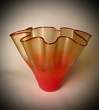 Gold and Red with Coil Wrap Fluted Bowl by Curt Brock (Art Glass Bowl)