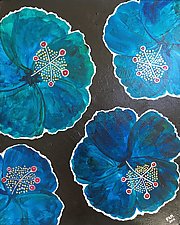 Blue Hibiscus Frolicking About by Pamela Acheson Myers (Acrylic Painting)