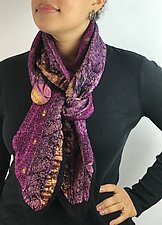 Berry and Gold Vintage Sari Silk Scarf by Janice Kissinger (Silk & Wool Scarf)