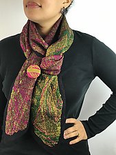 Chartreuse and Pink Vintage Sari Silk Scarf by Janice Kissinger (Silk & Wool Scarf)