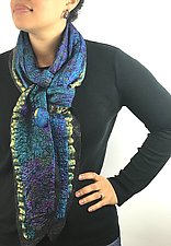 Blue and Gold Vintage Sari Silk Scarf by Janice Kissinger (Silk & Wool Scarf)