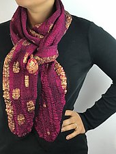 Vibrant Pink and Gold Vintage Sari Silk Scarf by Janice Kissinger (Silk & Wool Scarf)