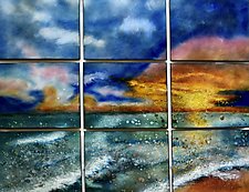 Sunset/Sunrise Over the Sea in Nine Panels by Cynthia Miller (Art Glass Wall Sculpture)