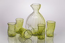 Wabi-Sabi Sake Carafe and Cups by Andrew Iannazzi (Art Glass Drinkware)