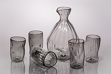 Wabi-Sabi Sake Carafe and Cups by Andrew Iannazzi (Art Glass Drinkware)