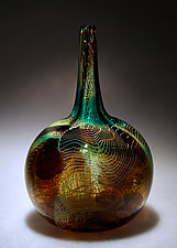 Green and Amber Vortex Bottle by James Friedberg (Art Glass Vessel)