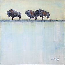 Bison in the Rain by Janice Sugg (Oil Painting)