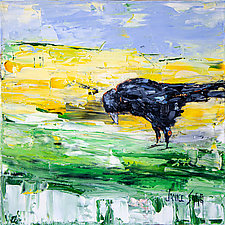 Black Crow Green Meadow by Janice Sugg (Oil Painting)