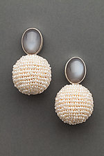 Moonstone and Pearl Orb Earrings by Julie Long Gallegos (Beaded Earrings)