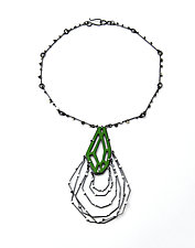 Green Geometric Gem Necklace by Joanna Nealey (Silver Necklace)