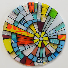 Starburst Warm Mosaic Round by Mary Johannessen (Art Glass Sculpture)