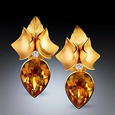 Teardrop Citrine & Diamond Earrings by Rosario Garcia (Diamond, Gold & Stone Earrings)