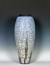25 Blue Naked Raku Vase by Frank Nemick (Ceramic Vessel)