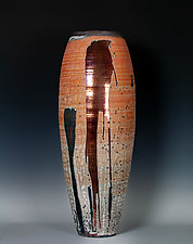 Naked Raku Vessel in Red with Copper Glaze by Frank Nemick (Ceramic Vessel)