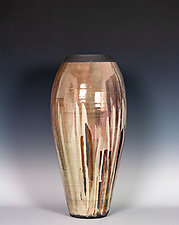 Copper Red and White Glazed Raku Vase by Frank Nemick (Ceramic Vessel)
