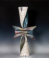 Winged Raku Cross by Frank Nemick (Ceramic Sculpture)