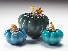 Blue Dream Pumpkins by Treg Silkwood (Art Glass Sculpture)