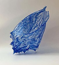 Cobalt Blue Latticino Conch Shell by Treg Silkwood (Art Glass Sculpture)