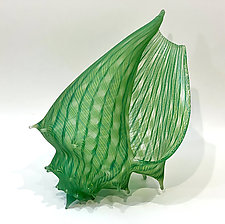 Emerald Latticino Conch Shell by Treg Silkwood (Art Glass Sculpture)