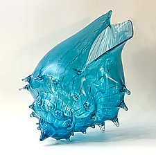 Extra Large Aquamarine Latticino Conch Shell by Treg Silkwood (Art Glass Sculpture)