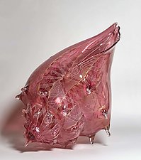 Giant Gold Ruby Latticino Conch Shell by Treg Silkwood (Art Glass Sculpture)