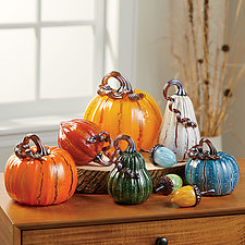 Autumn Crackle Pumpkin Set by Leonoff Art Glass (Art Glass Sculpture)