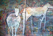 Horses Two Diptych by Gale  Gibbs (Mixed-Media Painting)
