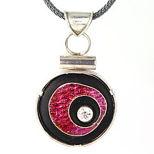 Pink Floating Circle Pendant by Jennifer Park (Enameled Necklace)