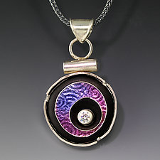 Purple Floating Circle Pendant by Jennifer Park (Enameled Necklace)