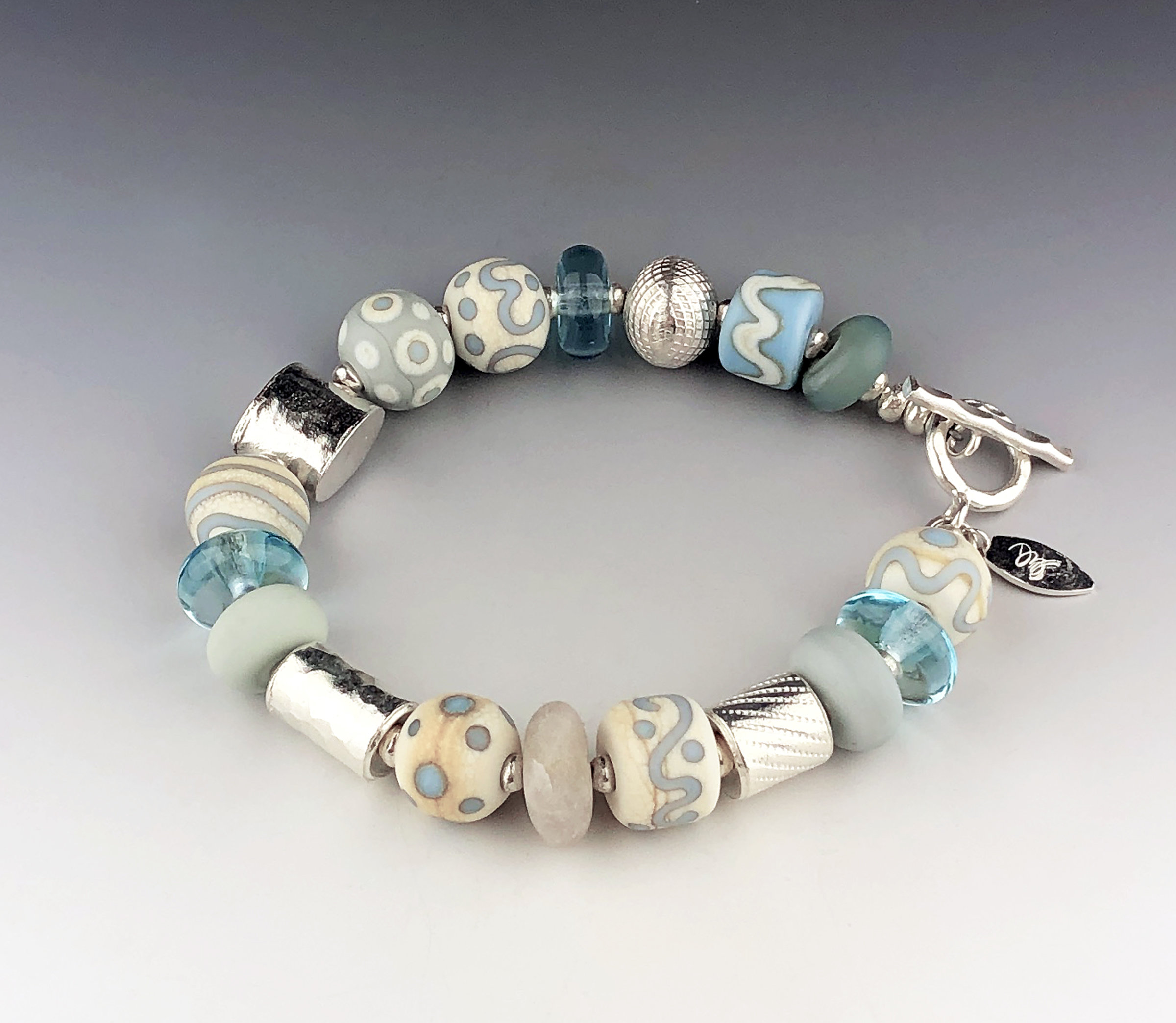 Northeast Engaged Array of Petite Aqua & Ivory Bracelet by Dianne Zack (Beaded Bracelet) | Artful Home