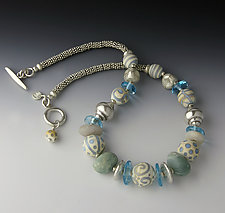 Aqua and Ivory Race Point Necklace by Dianne Zack (Beaded Necklace)