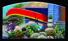 The Red Canoe (The First Day of Spring) by Michael Dupille (Art Glass Wall Sculpture)