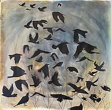 Crows in Flight by Diana Arcadipone (Watercolor Painting)