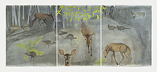 Animals in the Woods, Triptych by Diana Arcadipone (Watercolor Painting)