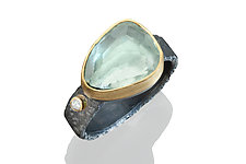 Treysa Ring with Green Beryl and Diamond by Robin Sulkes (Gold, Silver & Stone Ring, Size 7)