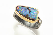 Treysa Ring with Boulder Opal and Diamond by Robin Sulkes (Gold, Silver & Stone Ring, Size 7)