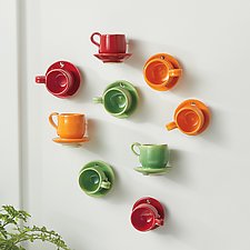 Teacups on the Wall by Carol Tripp Martens (Ceramic Wall Sculpture)