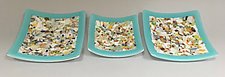 Three Confetti Plates on Blue by Martha Pfanschmidt (Art Glass Serving Piece)
