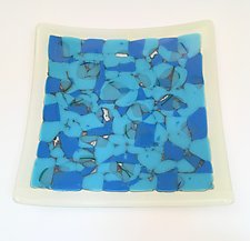 Vanilla and Blue Plate by Martha Pfanschmidt (Art Glass Serving Piece)