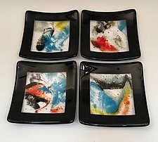 Black Abstract Serving Plates by Martha Pfanschmidt (Art Glass Plate)