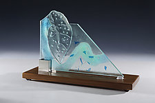 A Leaf-Blues by Susan Bloch (Art Glass Sculpture)