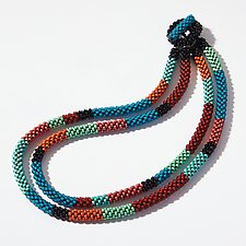 Crocheted Minty Orange Necklace by Sher Berman (Beaded Necklace)