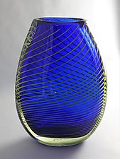 Flattened Optic Twist Vase in Blue by Juston Daniels (Art Glass Vase)