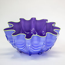 Blue and Purple Striped Splash Bowl by April Wagner (Art Glass Bowl)