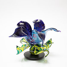 Blue Speckled Flower by April Wagner (Art Glass Sculpture)